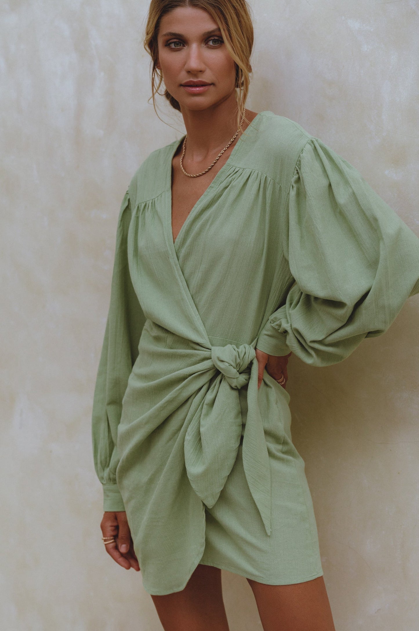 Serafine Linen Wrap Mini Dress