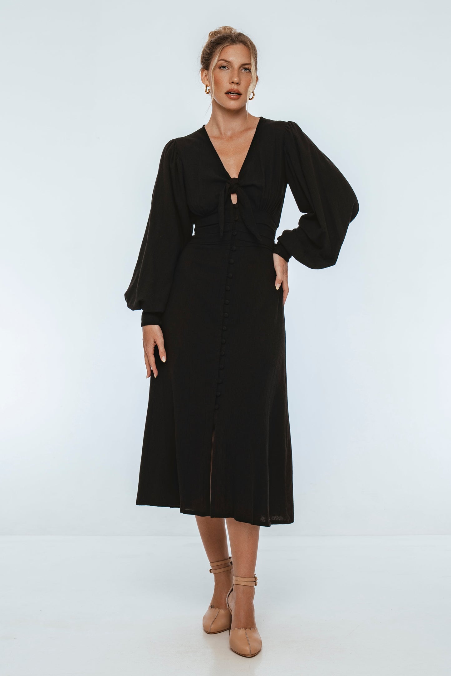 Tessaline Long Sleeve Linen Midi Dress