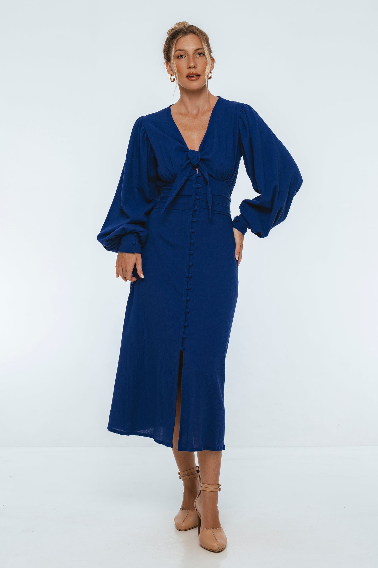 Tessaline Long Sleeve Linen Midi Dress