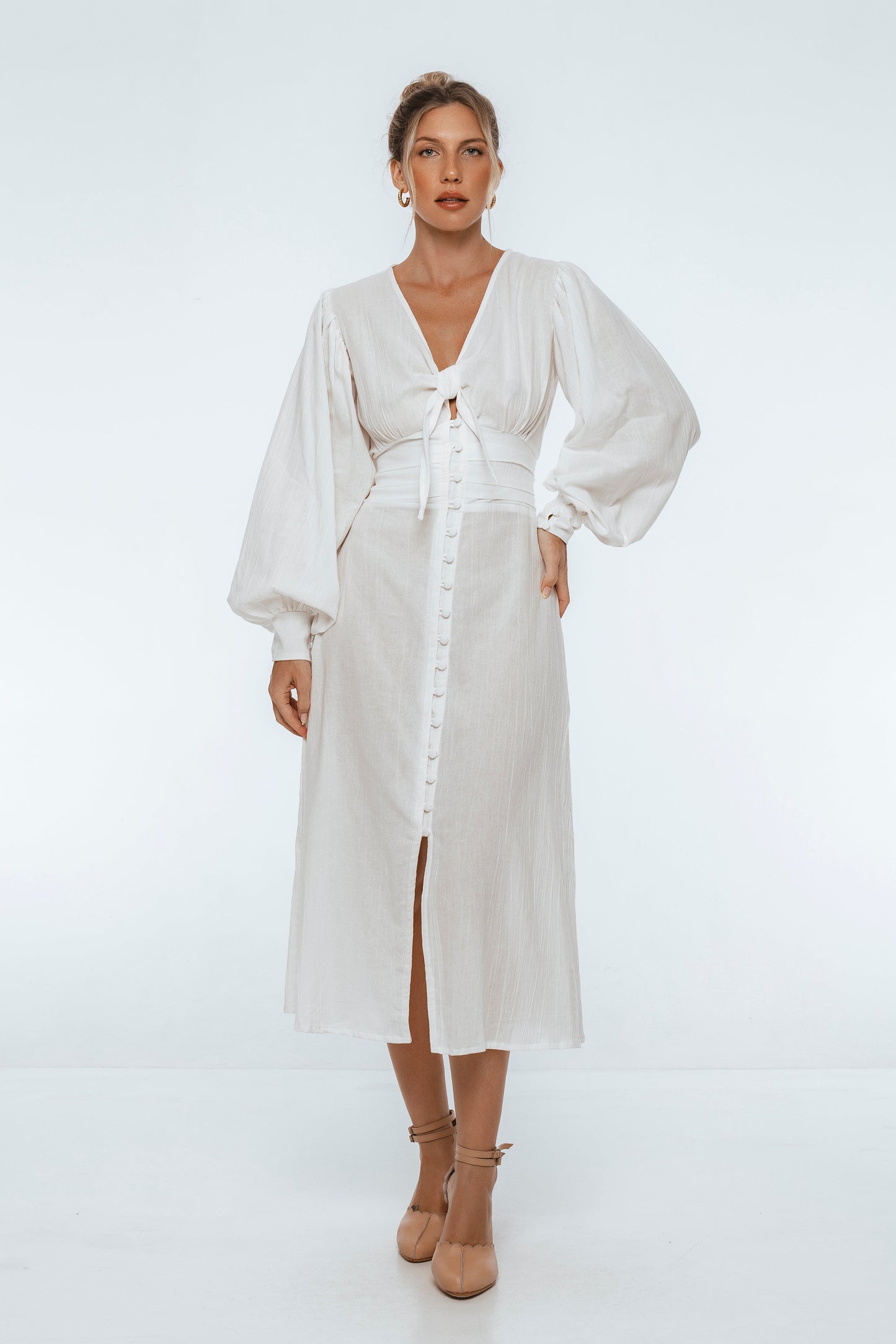 Tessaline Long Sleeve Linen Midi Dress