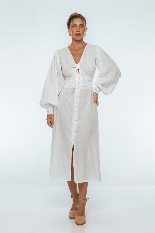 Tessaline Long Sleeve Linen Midi Dress