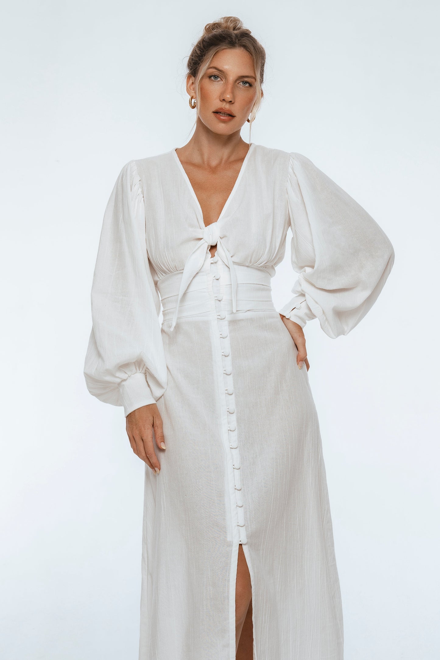 Tessaline Long Sleeve Linen Midi Dress