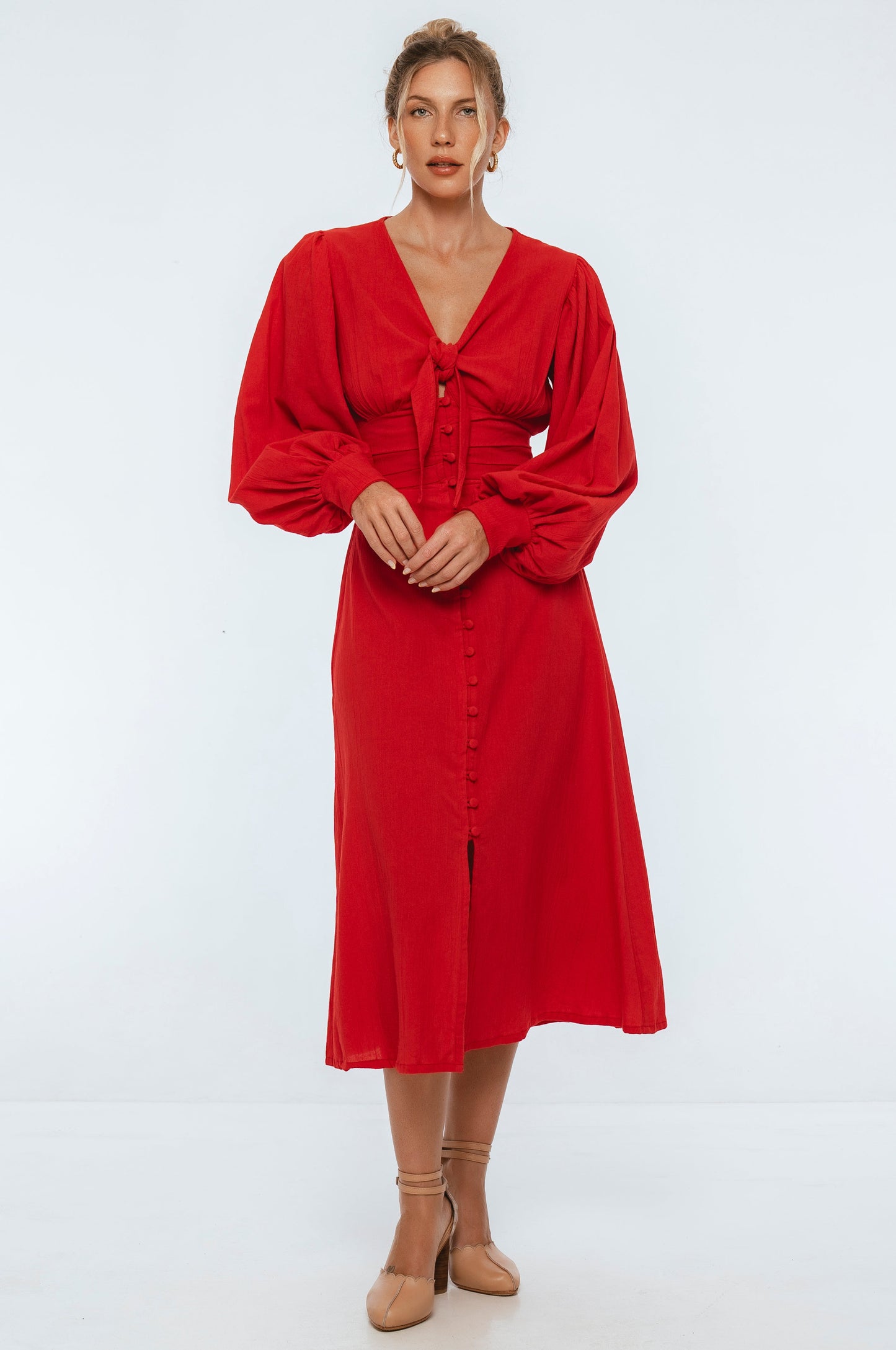 Tessaline Long Sleeve Linen Midi Dress