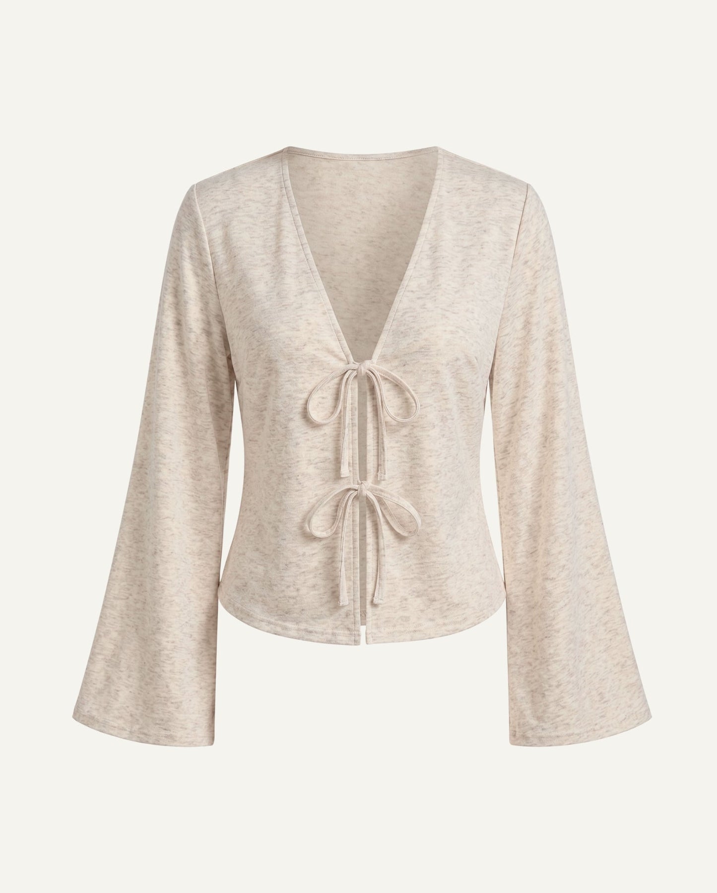 Women's Organic Cotton Tie-Front Cardigan | Bell Sleeve Loungewear Top